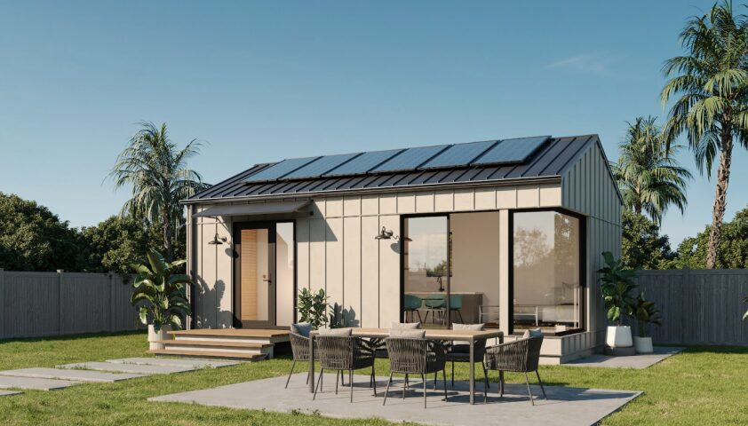 1 bedroom ADU backyard solar powered guest house outdoor dining