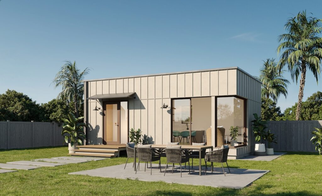 Nesta Studio ADU white flat roof studio guest house outdoor dining